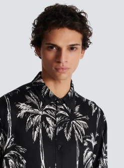 Balmain Printed Satin Palm Tree Shirt