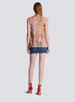 Women Balmain Pussy Bow Top With Pastel Roses Print