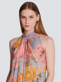 Women Balmain Pussy Bow Top With Pastel Roses Print