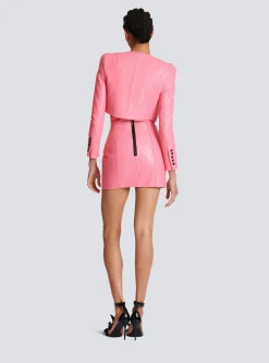 Women Balmain Quilted Cropped Leather Jacket