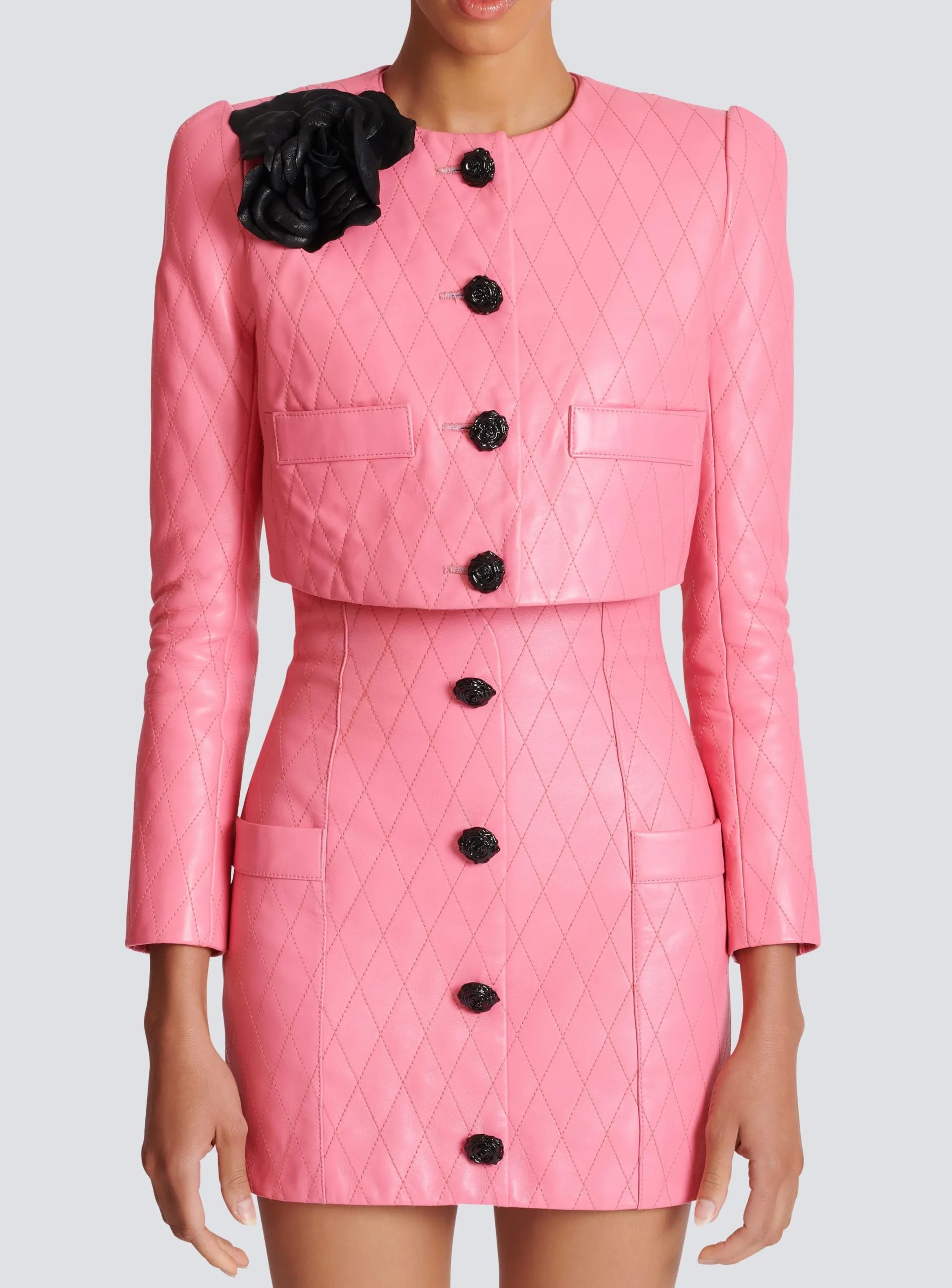 Women Balmain Quilted Cropped Leather Jacket