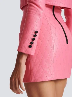 Women Balmain Quilted Cropped Leather Jacket
