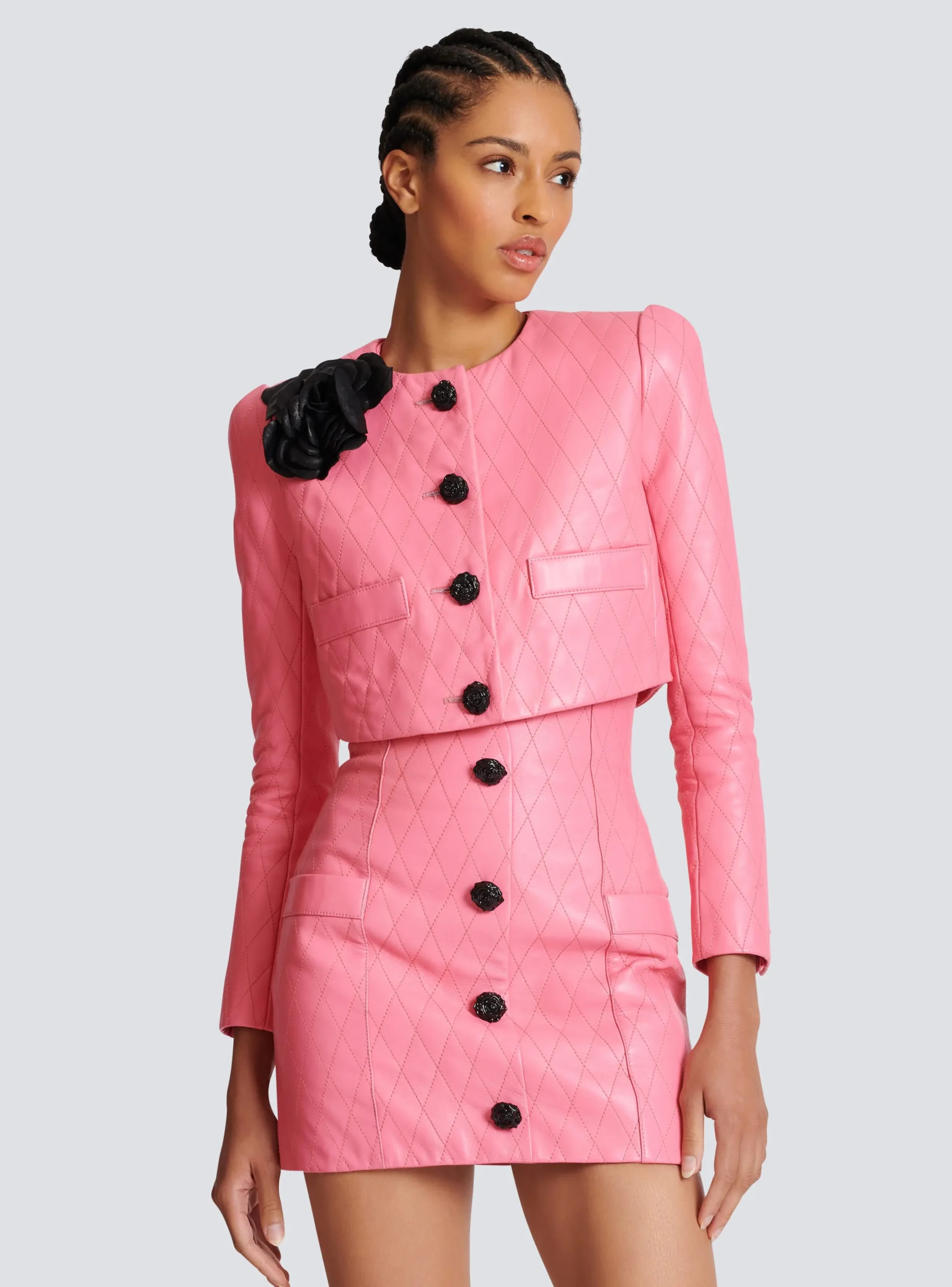 Women Balmain Quilted Cropped Leather Jacket