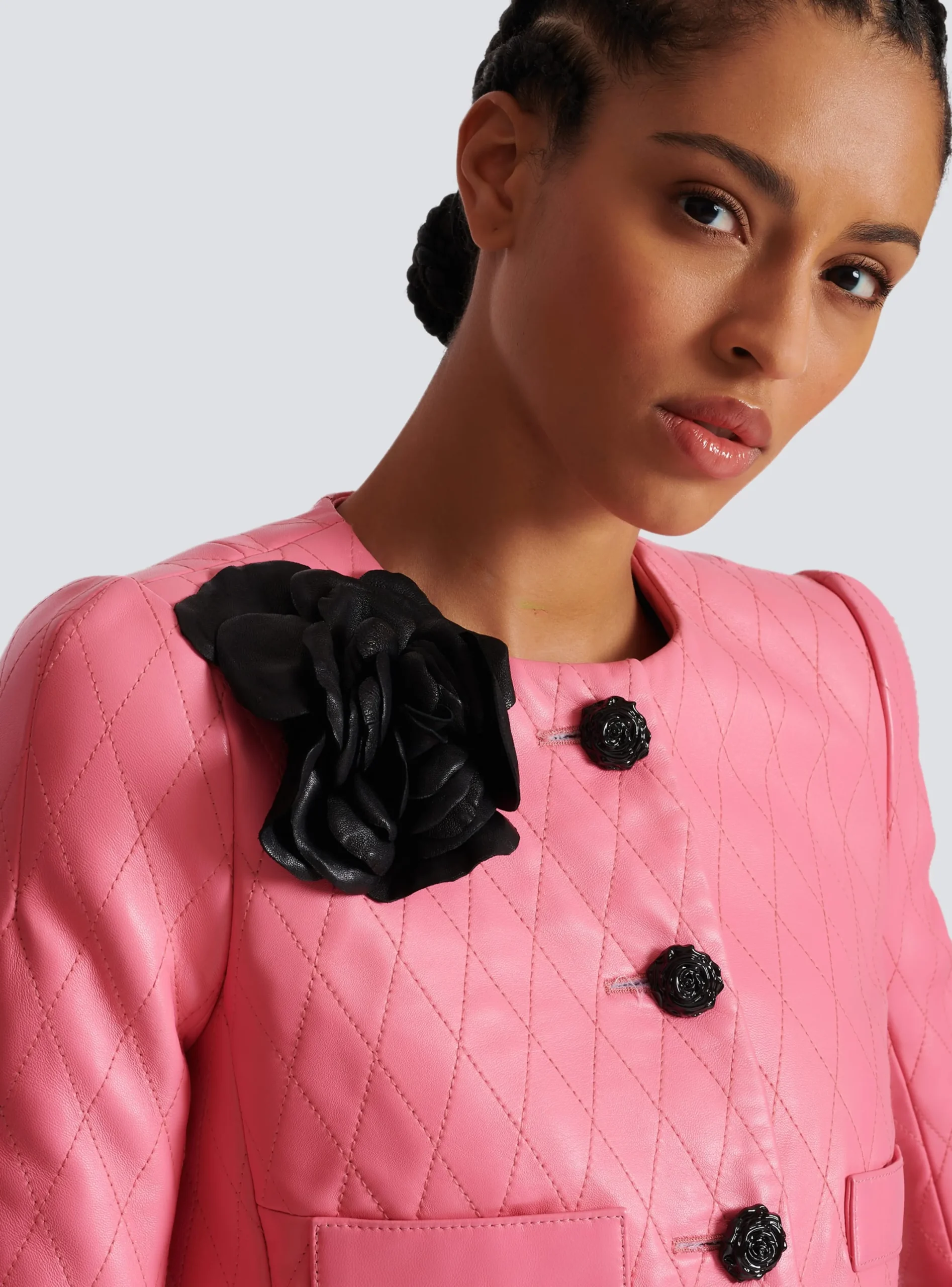 Women Balmain Quilted Cropped Leather Jacket