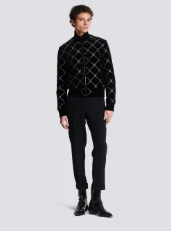 Balmain Quilted Rhinestone Bomber Jacket
