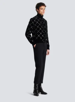 Balmain Quilted Rhinestone Bomber Jacket