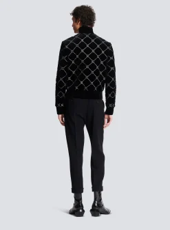 Balmain Quilted Rhinestone Bomber Jacket
