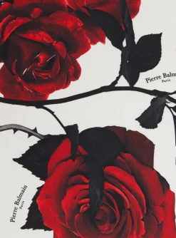 Women Balmain Roses And Polka Dots Printed Silk Scarf