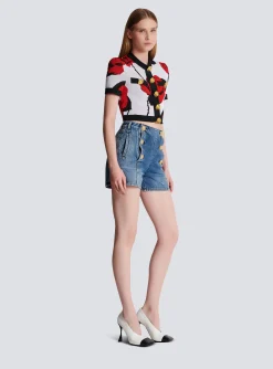 Women Balmain Roses Jacquard Knit Cardigan