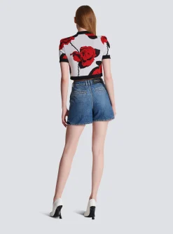Women Balmain Roses Jacquard Knit Cardigan