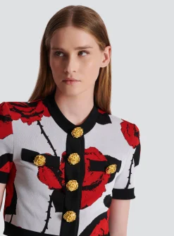 Women Balmain Roses Jacquard Knit Cardigan