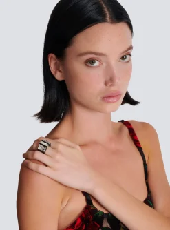 Women Balmain Resin And Rhinestone Ring
