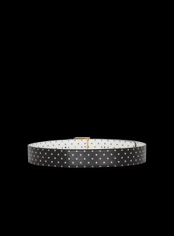 Women Balmain Reversible Calfskin B-Belt With A Polka Dots Print