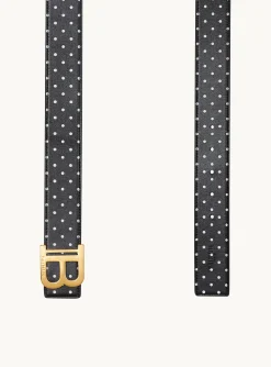 Women Balmain Reversible Calfskin B-Belt With A Polka Dots Print