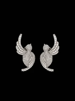 Women Balmain Rhinestone And Palladium Swallow Earrings