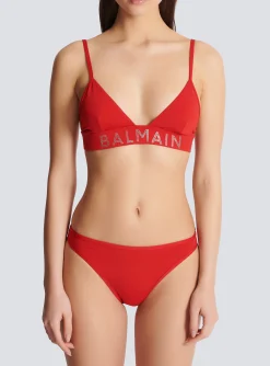 Women Balmain Rhinestoned Triangle Bikini