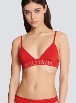Women Balmain Rhinestoned Triangle Bikini