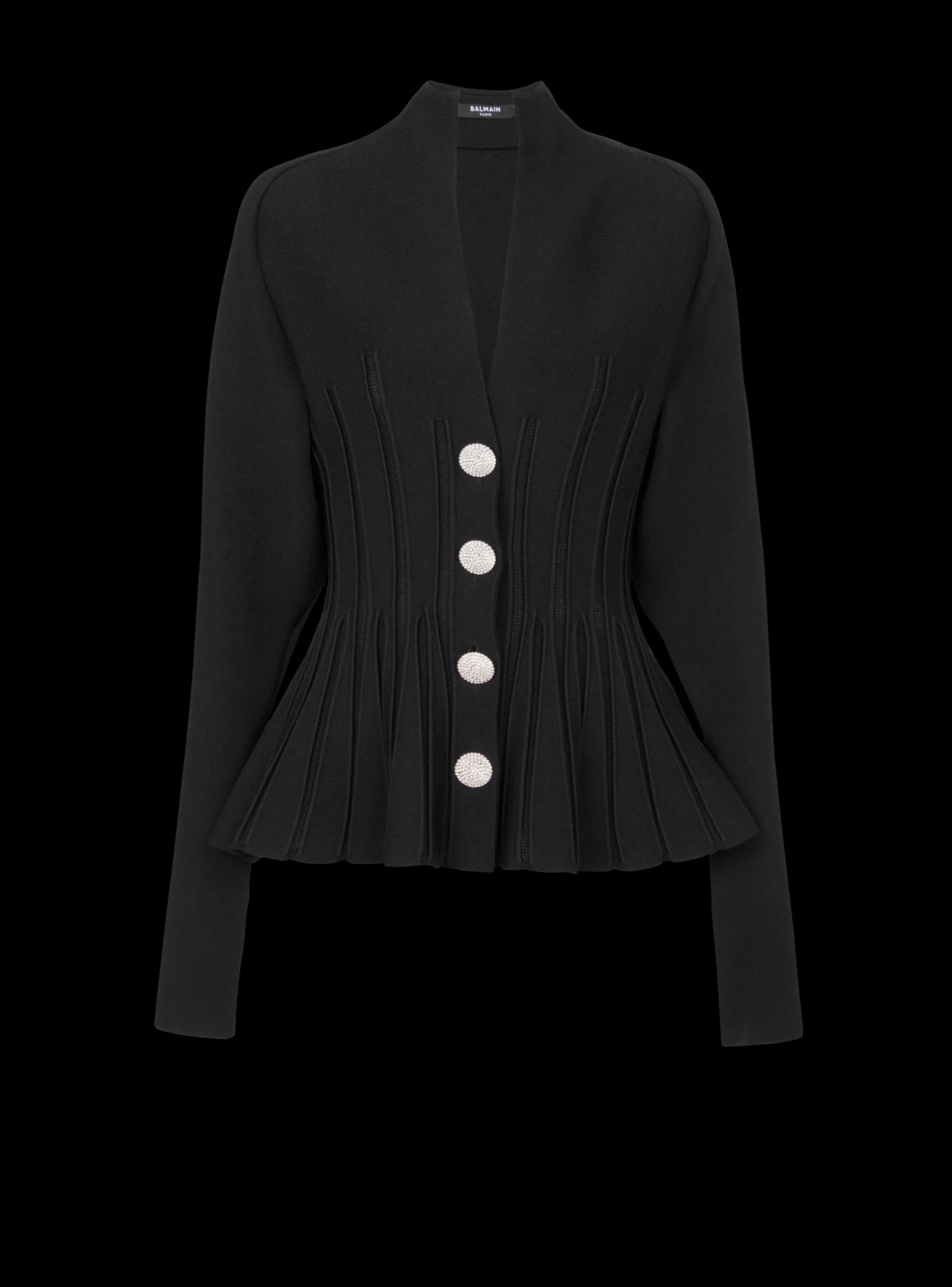 Women Balmain Ribbed Knit Peplum Cardigan