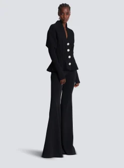 Women Balmain Ribbed Knit Peplum Cardigan