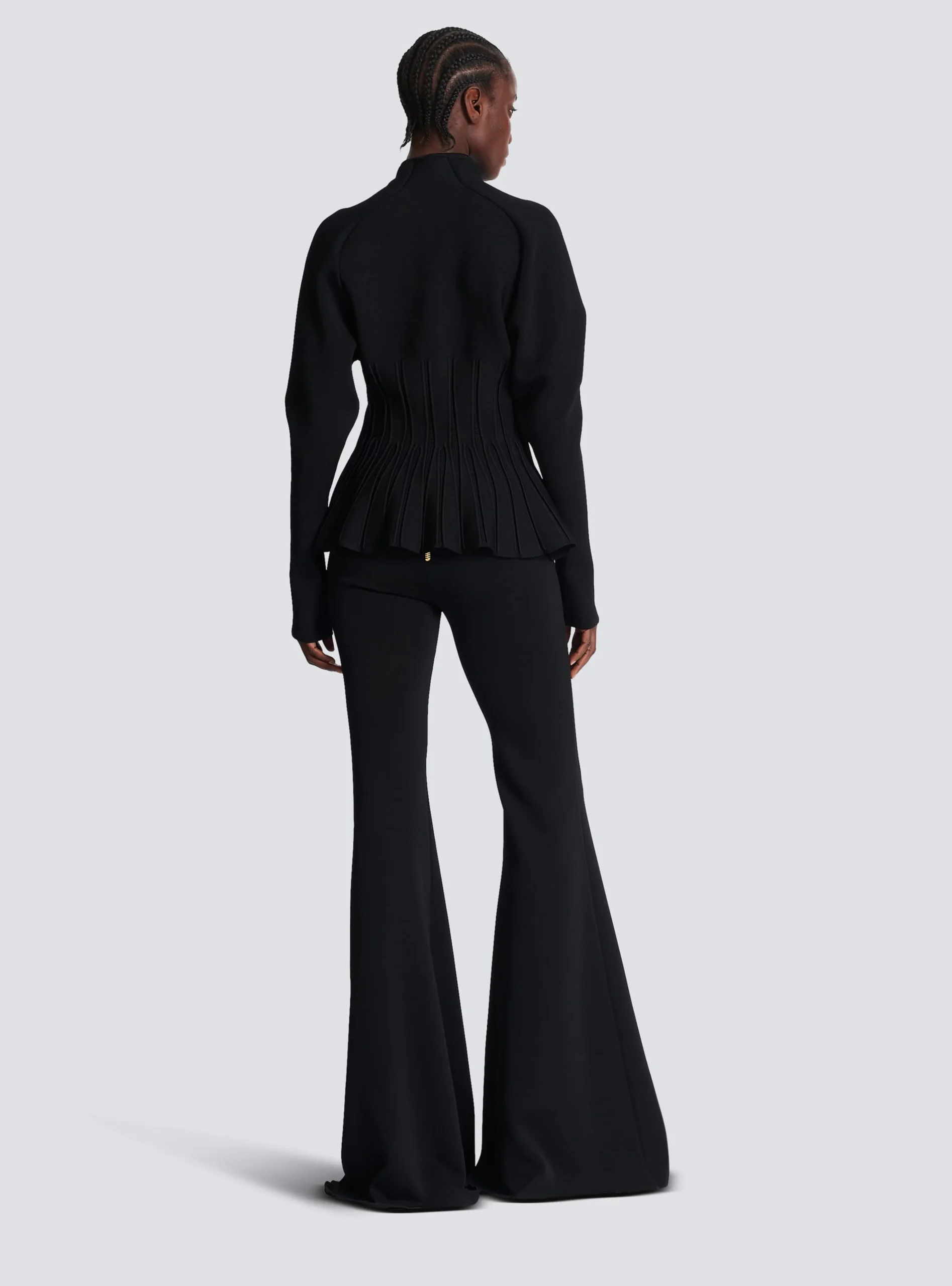 Women Balmain Ribbed Knit Peplum Cardigan
