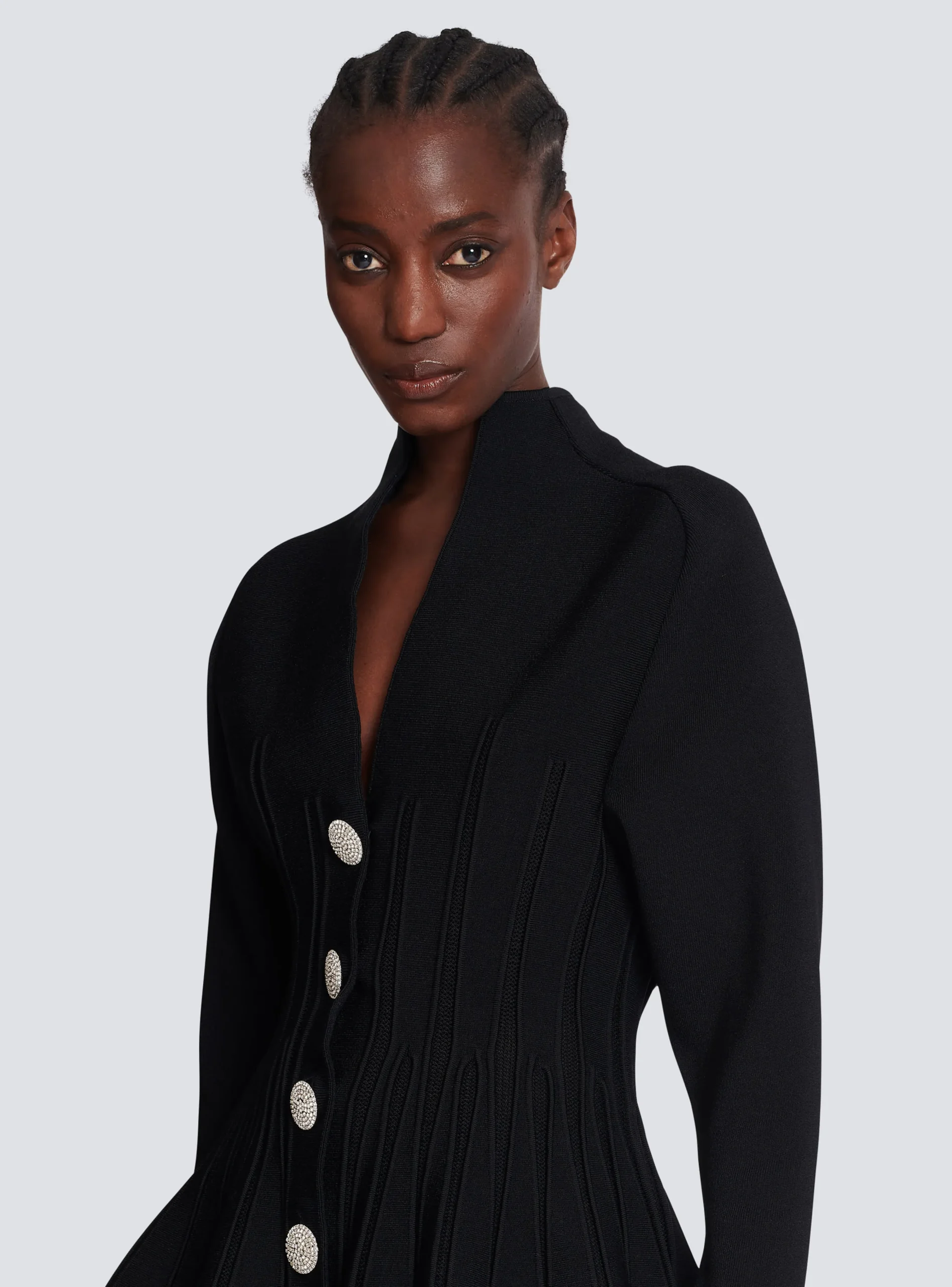 Women Balmain Ribbed Knit Peplum Cardigan