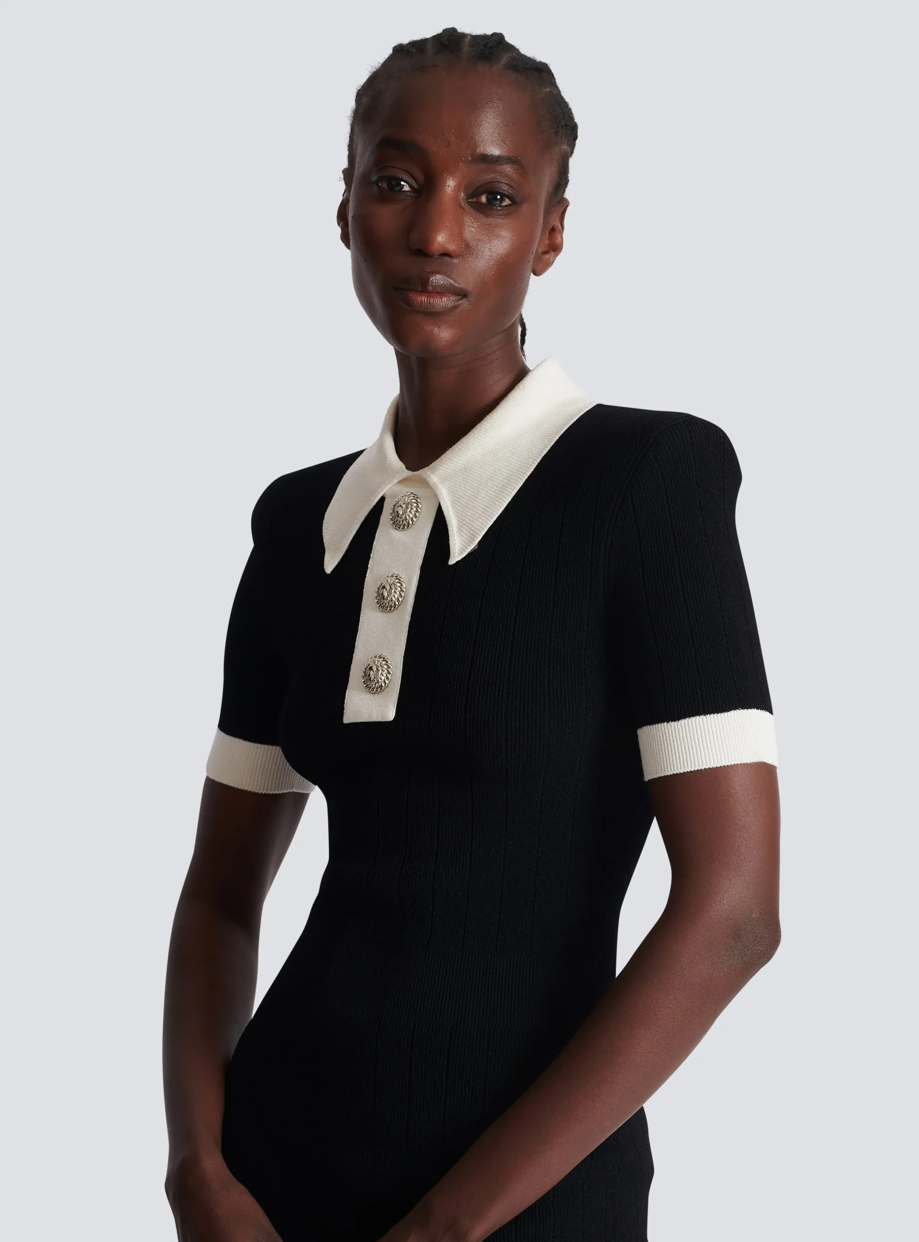 Women Balmain Ribbed Knit Polo Dress