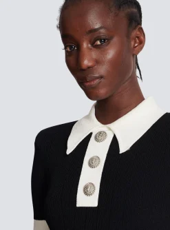 Women Balmain Ribbed Knit Polo Dress