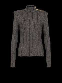 Women Balmain Ribbed Lurex Knit Jumper