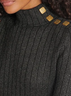 Women Balmain Ribbed Lurex Knit Jumper