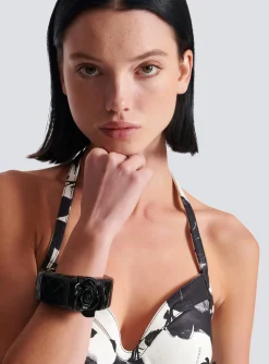 Women Balmain Rose And Grid Resin Cuff