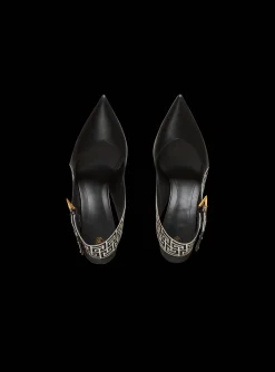 Women Balmain Ruby Monogrammed Leather Slingbacks