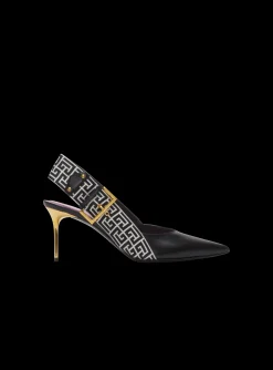 Women Balmain Ruby Stiletto Slingbacks In Calfskin And PB Labyrinth Canvas