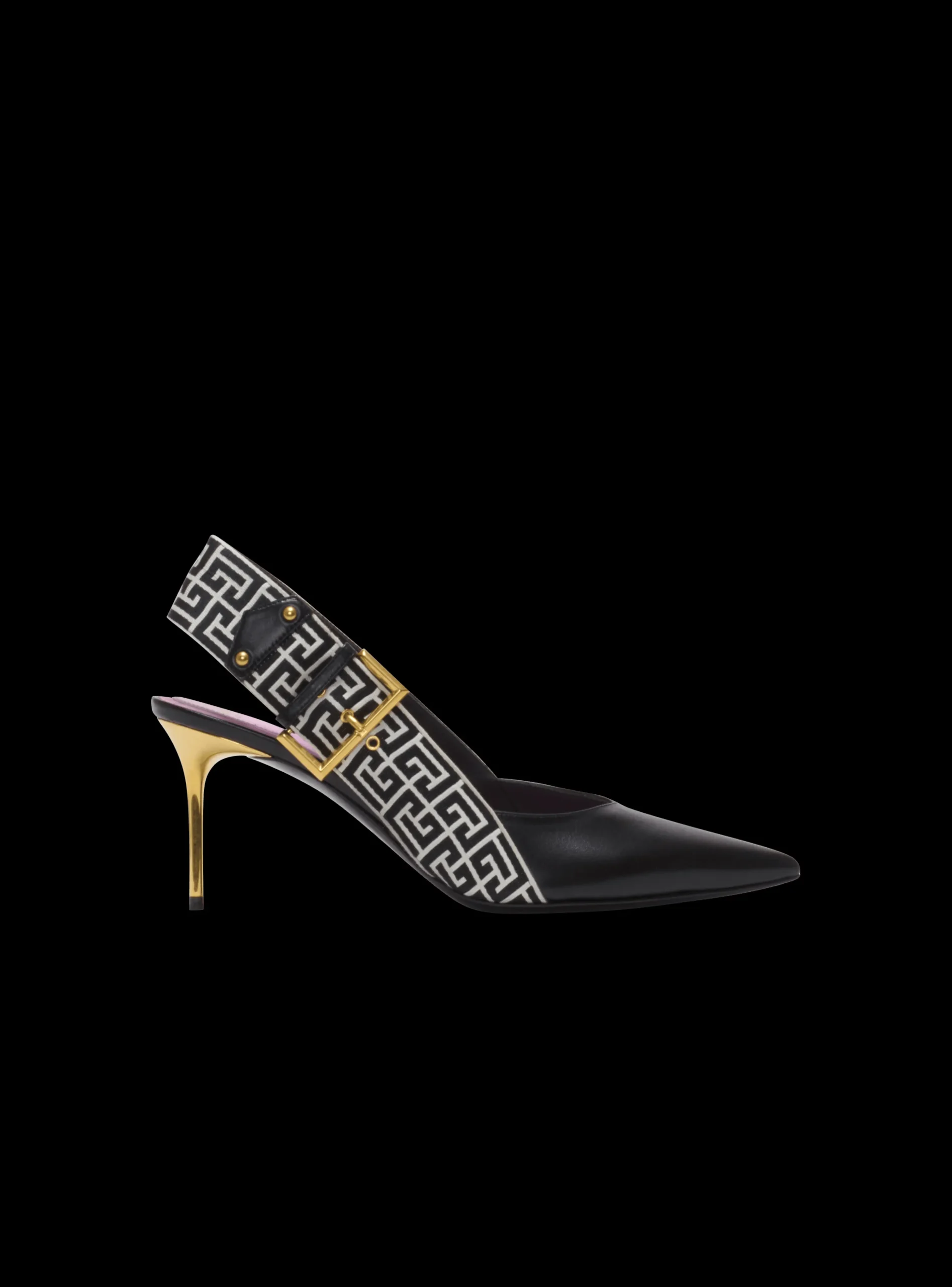 Women Balmain Ruby Stiletto Slingbacks In Calfskin And PB Labyrinth Canvas