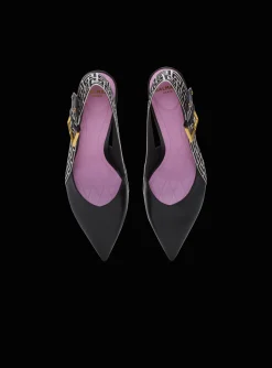 Women Balmain Ruby Stiletto Slingbacks In Calfskin And PB Labyrinth Canvas