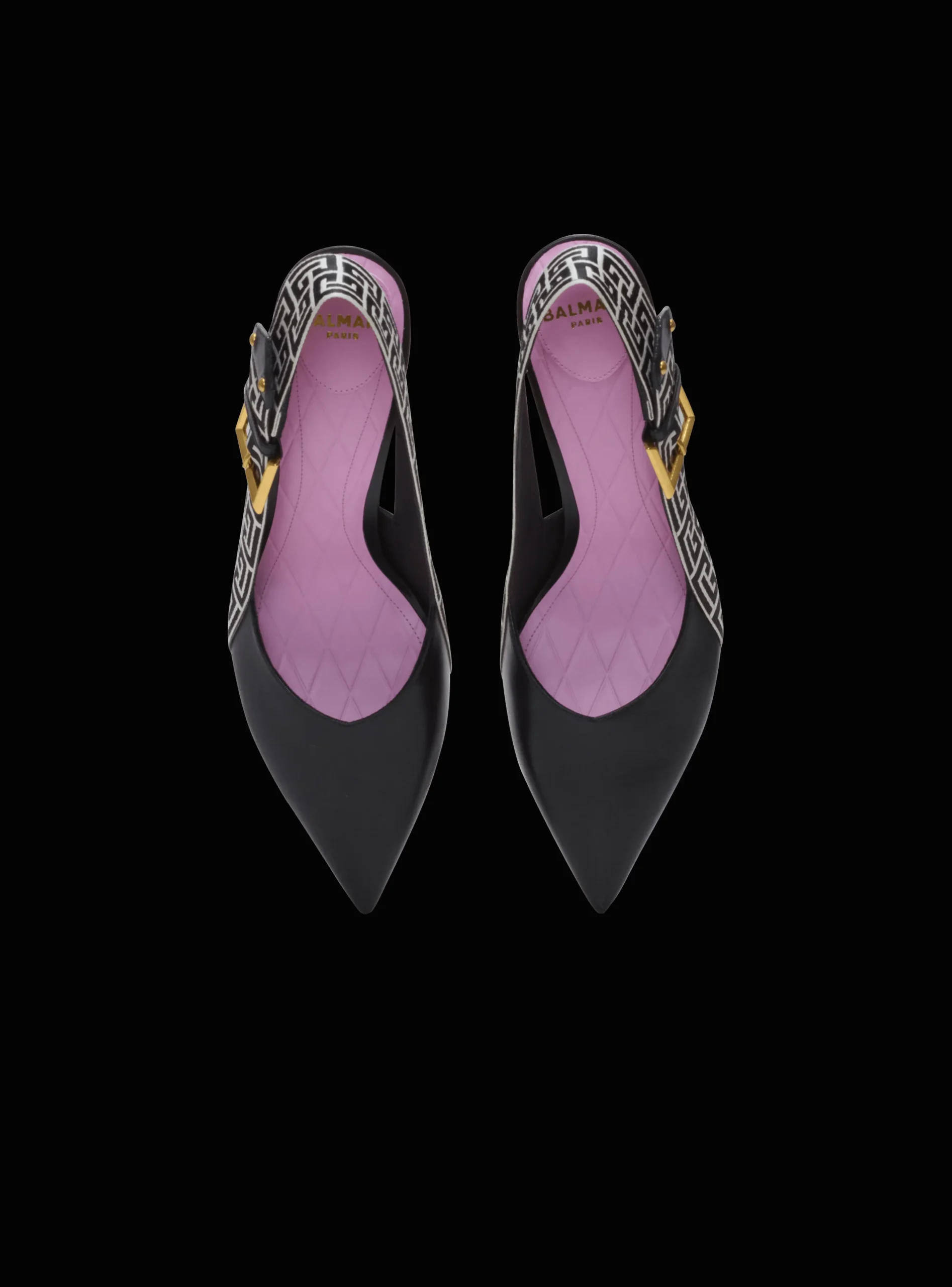 Women Balmain Ruby Stiletto Slingbacks In Calfskin And PB Labyrinth Canvas