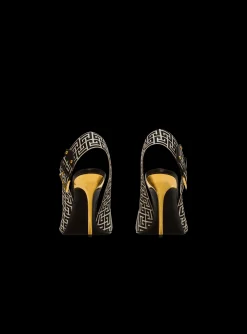 Women Balmain Ruby Stiletto Slingbacks In Calfskin And PB Labyrinth Canvas