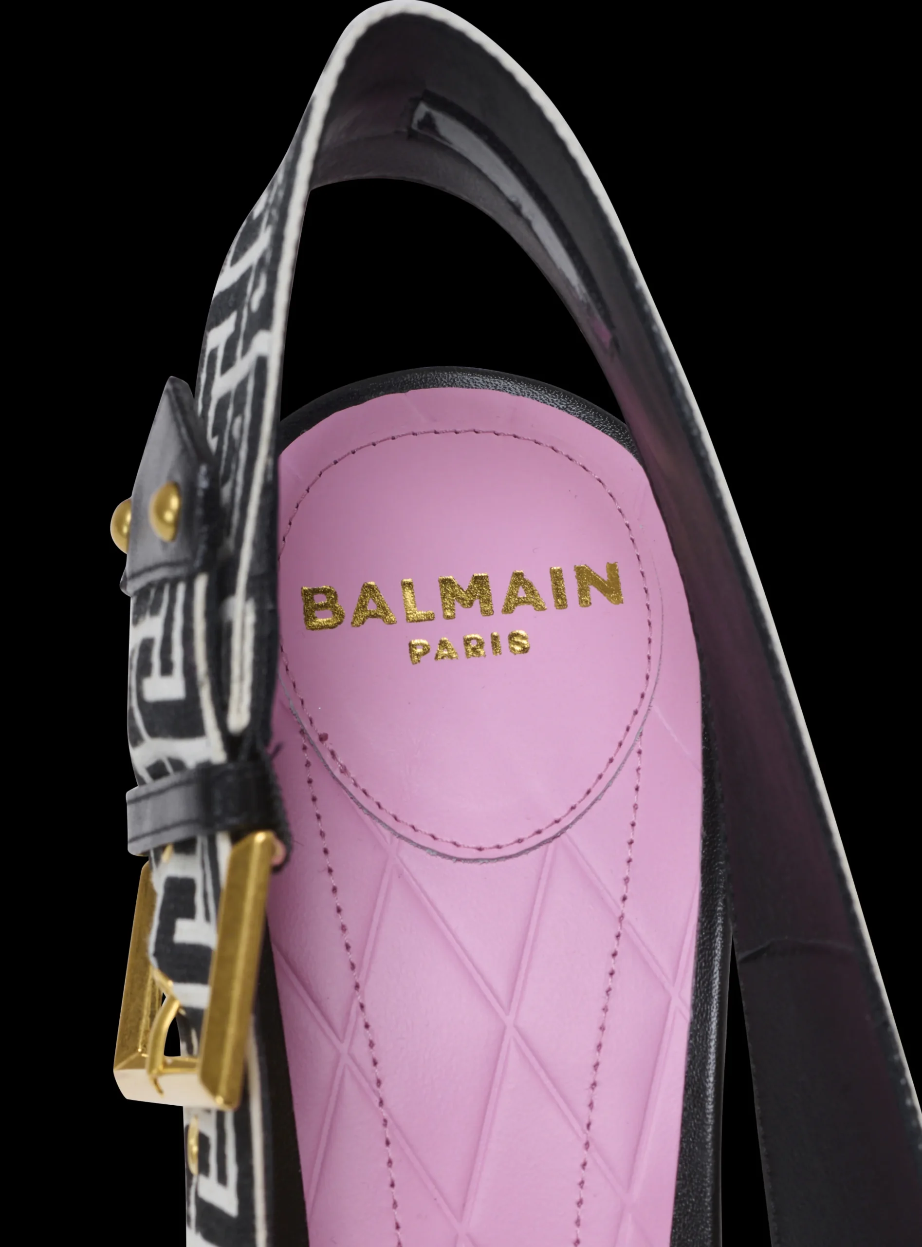Women Balmain Ruby Stiletto Slingbacks In Calfskin And PB Labyrinth Canvas