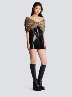 Women Balmain Sequinned Dress With Oversized Bow