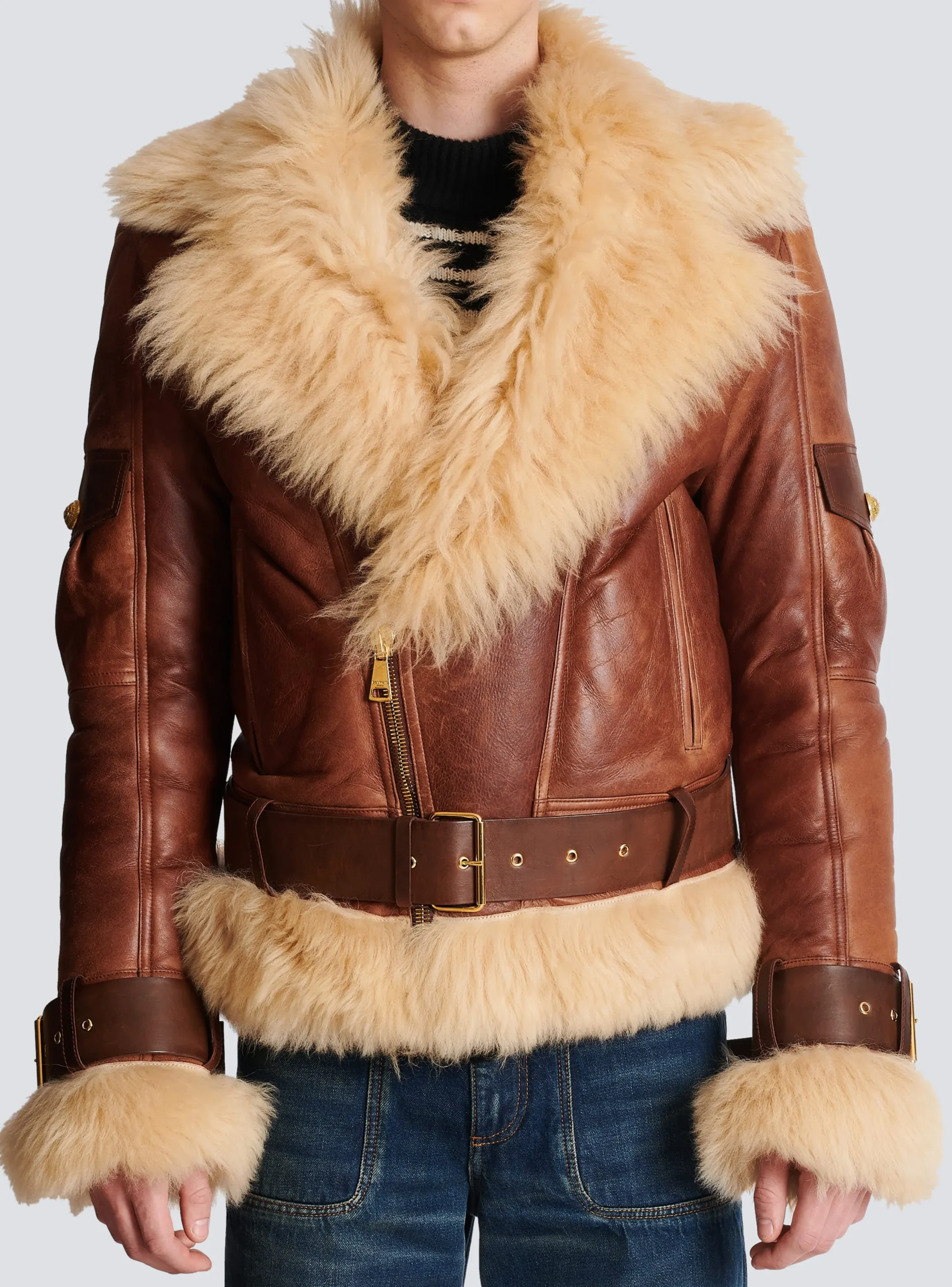 Women Balmain Sheepskin Aviator Jacket