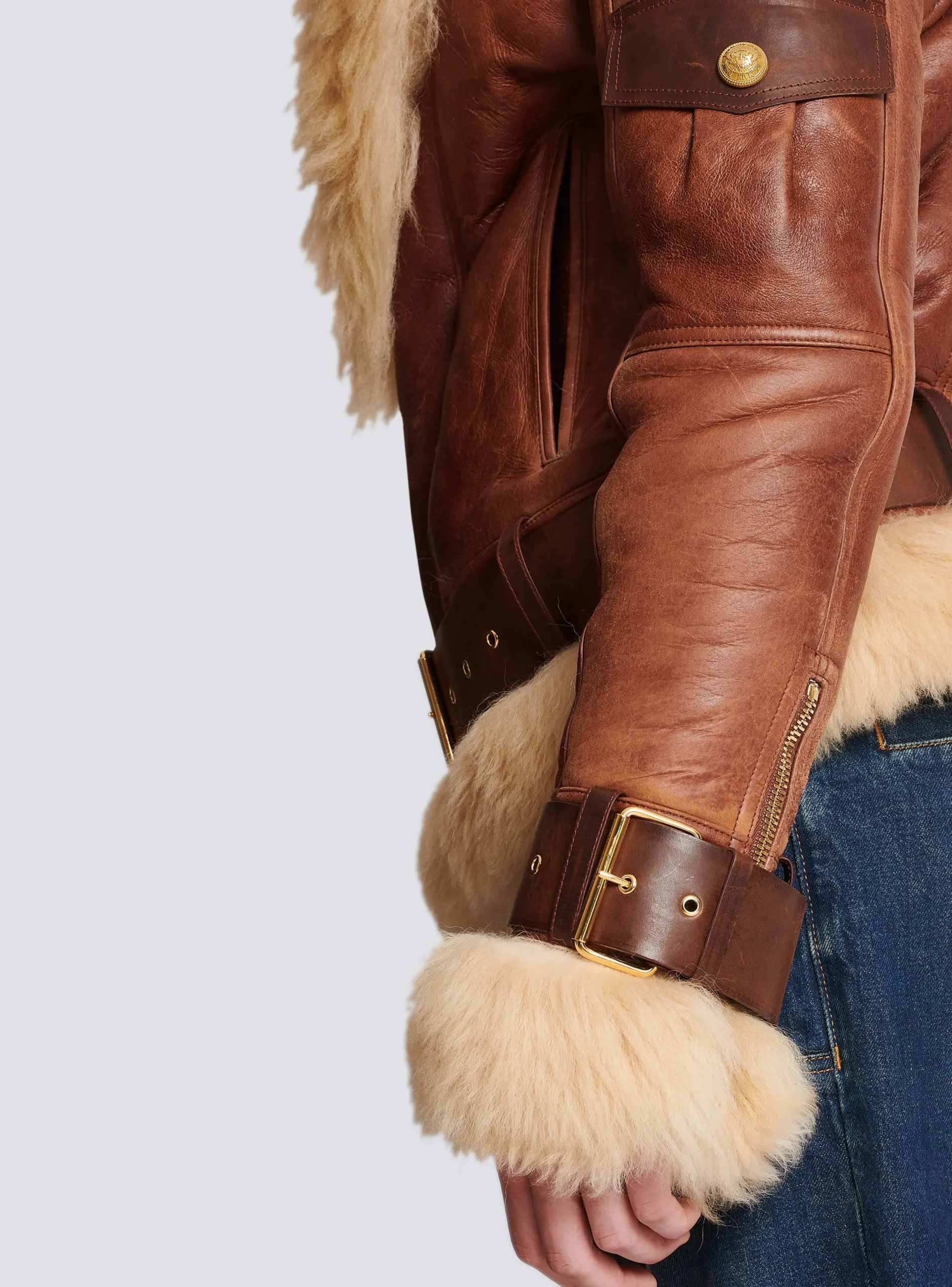 Women Balmain Sheepskin Aviator Jacket