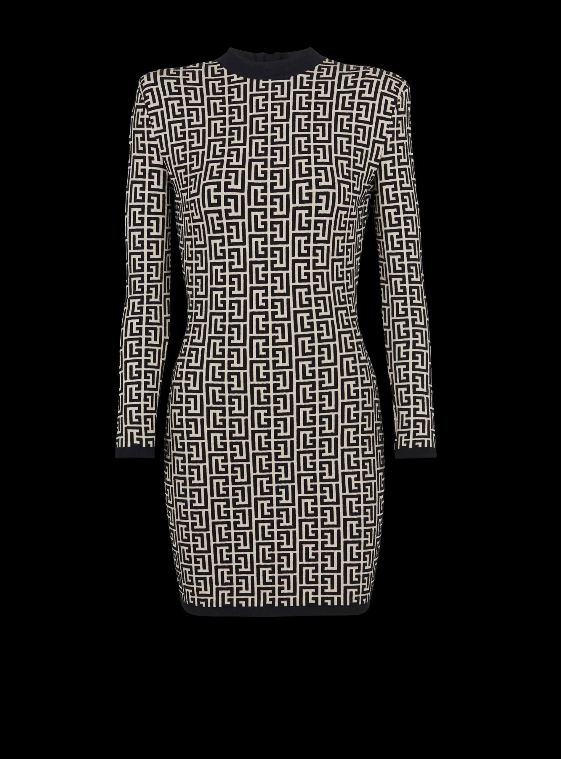 Women Balmain Short Bicolor Jacquard Dress With Monogram