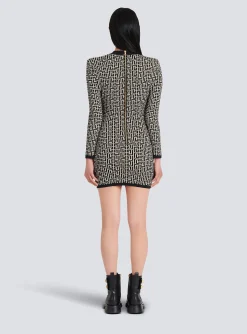 Women Balmain Short Bicolor Jacquard Dress With Monogram