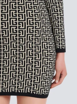 Women Balmain Short Bicolor Jacquard Dress With Monogram