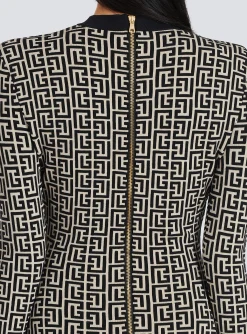 Women Balmain Short Bicolor Jacquard Dress With Monogram