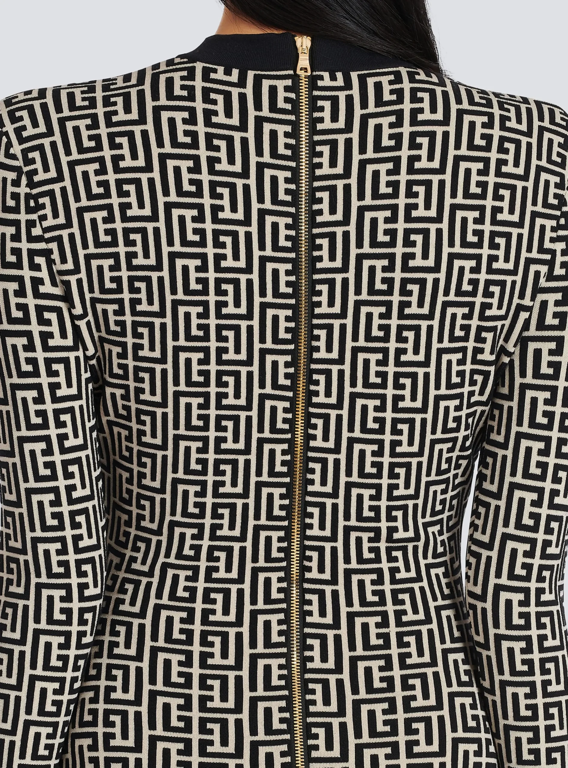 Women Balmain Short Bicolor Jacquard Dress With Monogram