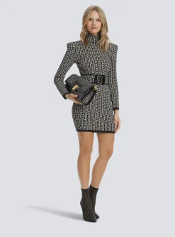 Women Balmain Short Bicolor Jacquard Knit Dress With Monogram