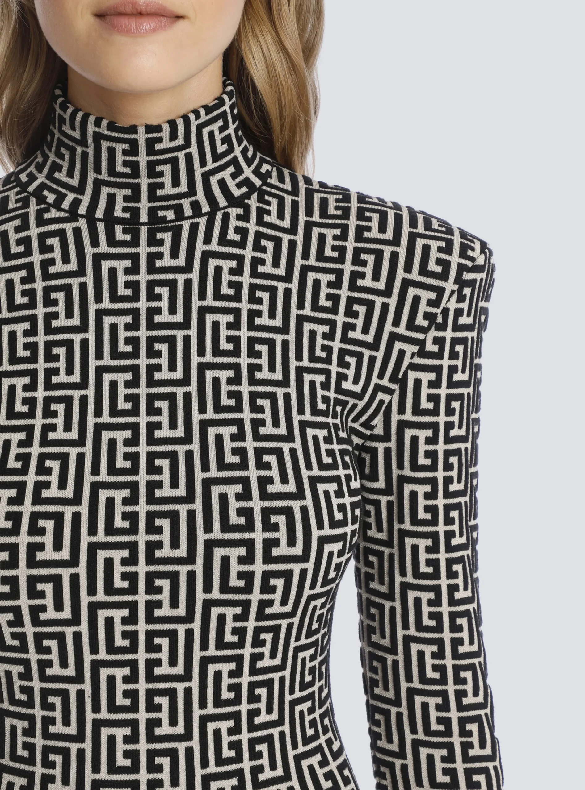 Women Balmain Short Bicolor Jacquard Knit Dress With Monogram