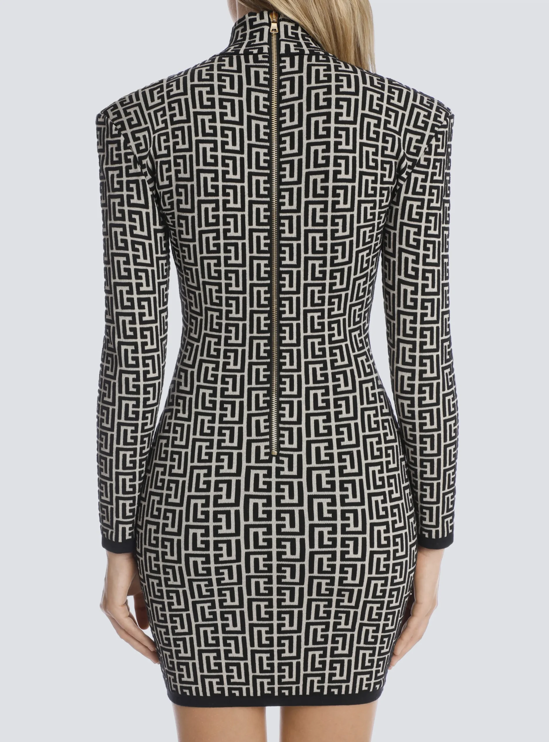 Women Balmain Short Bicolor Jacquard Knit Dress With Monogram