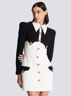 Women Balmain Short Buttoned Crepe Dress