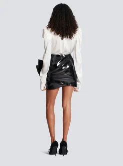 Women Balmain Short Draped Vinyl Skirt